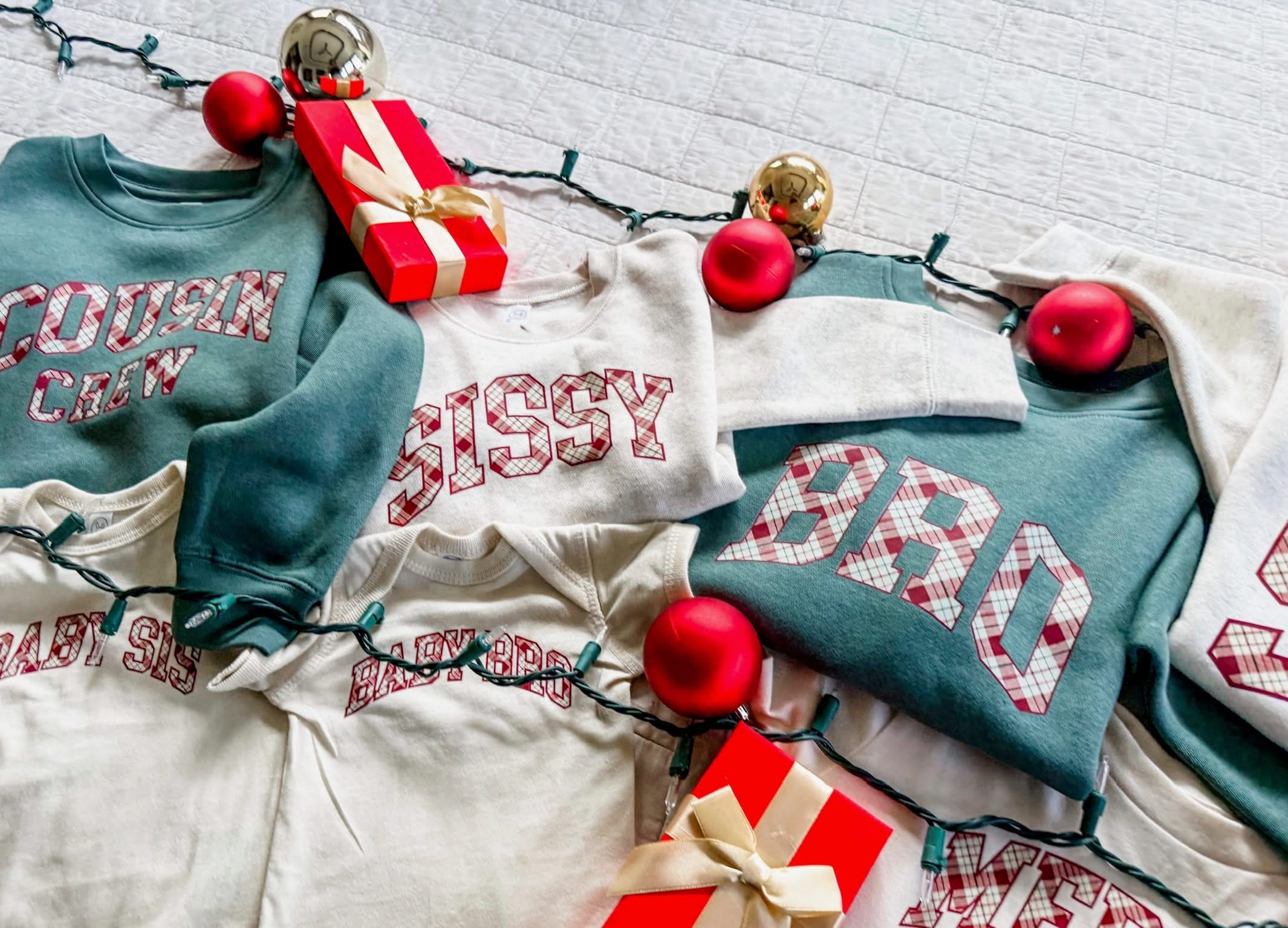 Christmas Gingham | Choose Your Name Kids Sweatshirt | Personalized Christmas Little Mama Shirt Shop LLC
