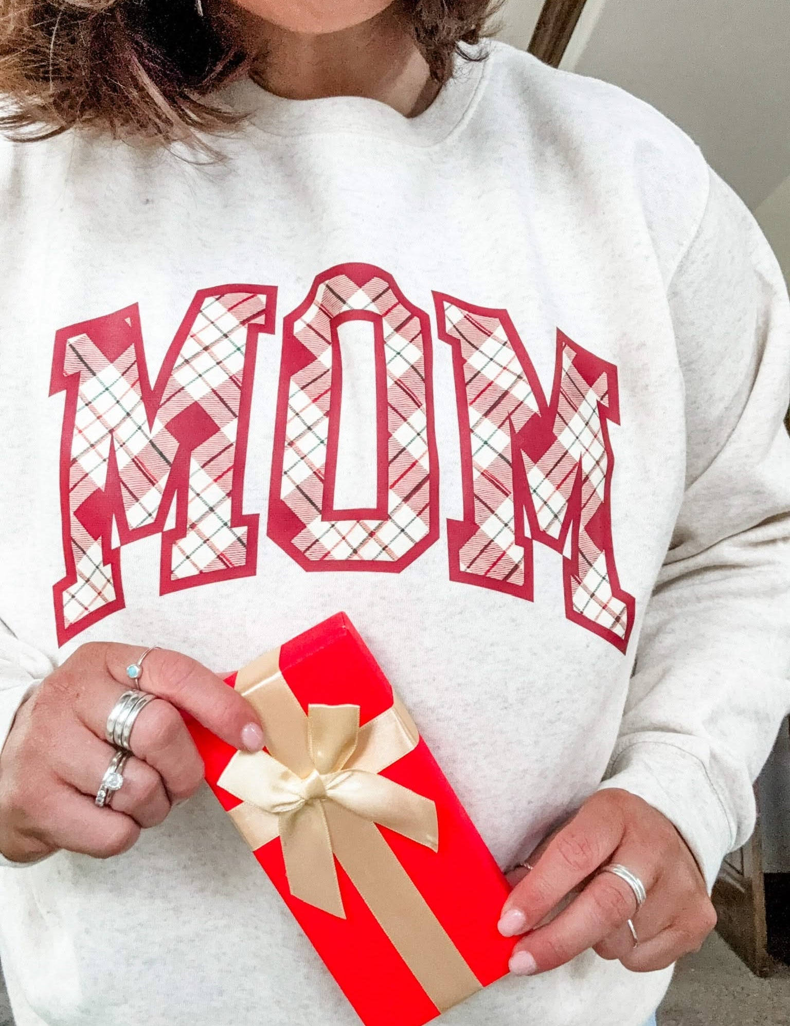Christmas Gingham | Choose Your Name Adult Sweatshirt | Elevated Fleece Little Mama Shirt Shop LLC