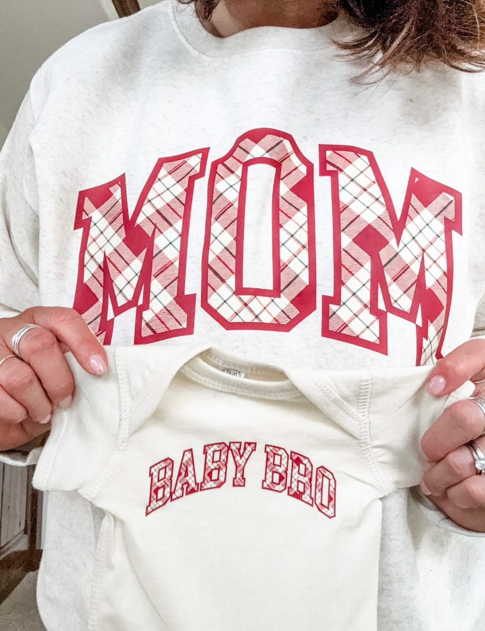 Christmas Gingham | Choose Your Name Adult Sweatshirt | Elevated Fleece Little Mama Shirt Shop LLC