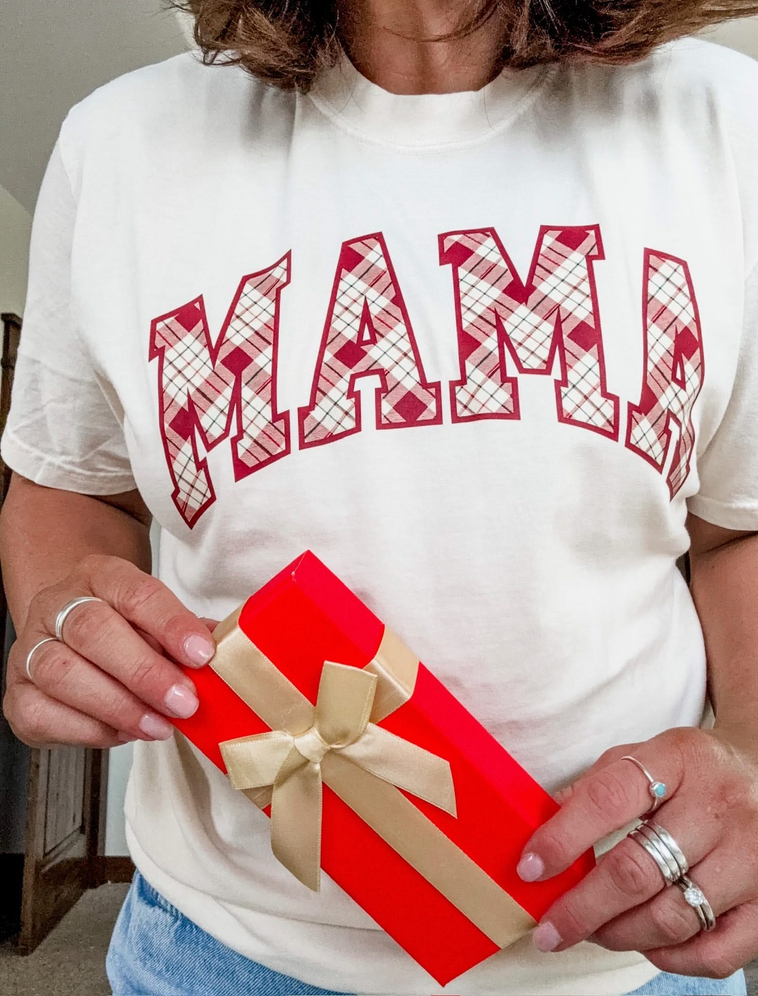 Christmas Gingham | Choose Your Name Adult Tee | Comfort Colors Little Mama Shirt Shop LLC
