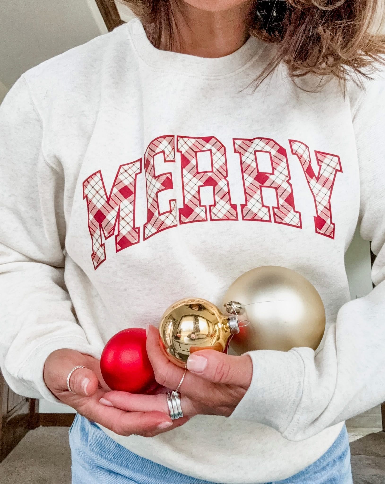 Christmas Gingham | Choose Your Name Adult Sweatshirt | Elevated Fleece Little Mama Shirt Shop LLC
