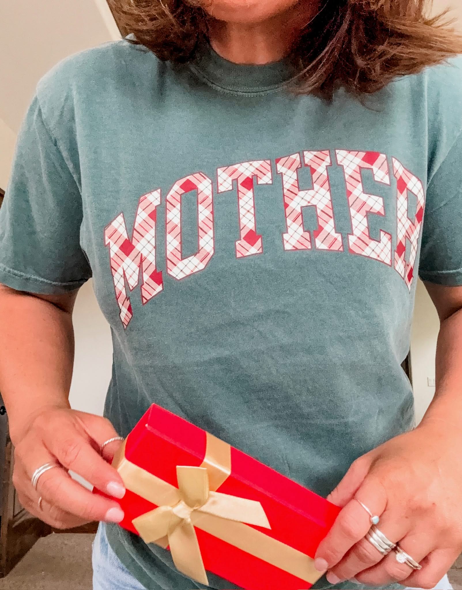 Christmas Gingham | Choose Your Name Adult Tee | Comfort Colors Little Mama Shirt Shop LLC