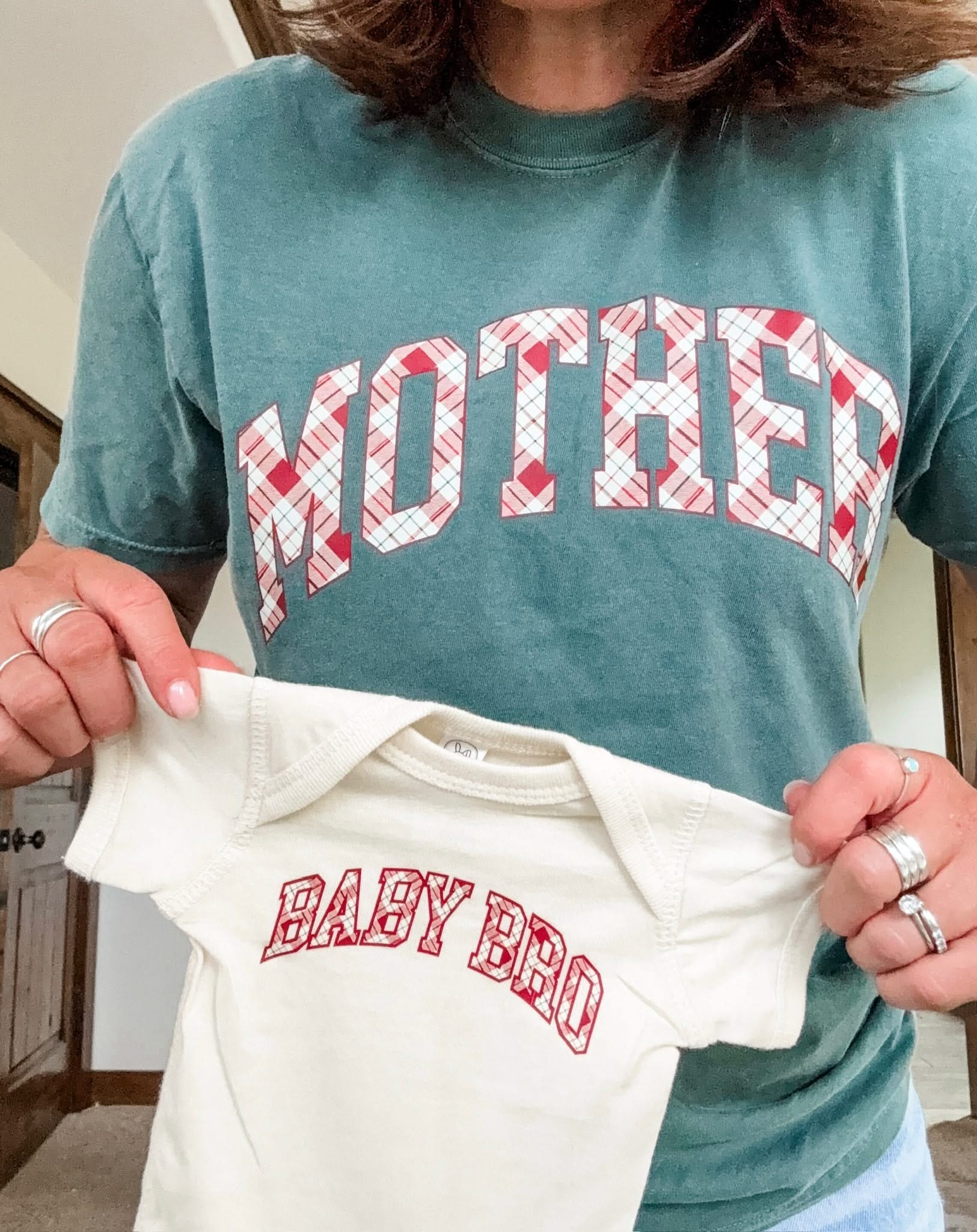 Christmas Gingham | Choose Your Name Adult Tee | Comfort Colors Little Mama Shirt Shop LLC