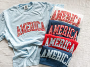AMERICA Gingham Tee - Mommy and Me Coordinating Tee Set - Red White & Blue Patriotic T-Shirts | Little Mama Shirt Shop Little Mama Shirt Shop LLC