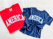 AMERICA Gingham Tee - Mommy and Me Coordinating Tee Set - Red White & Blue Patriotic T-Shirts | Little Mama Shirt Shop Little Mama Shirt Shop LLC