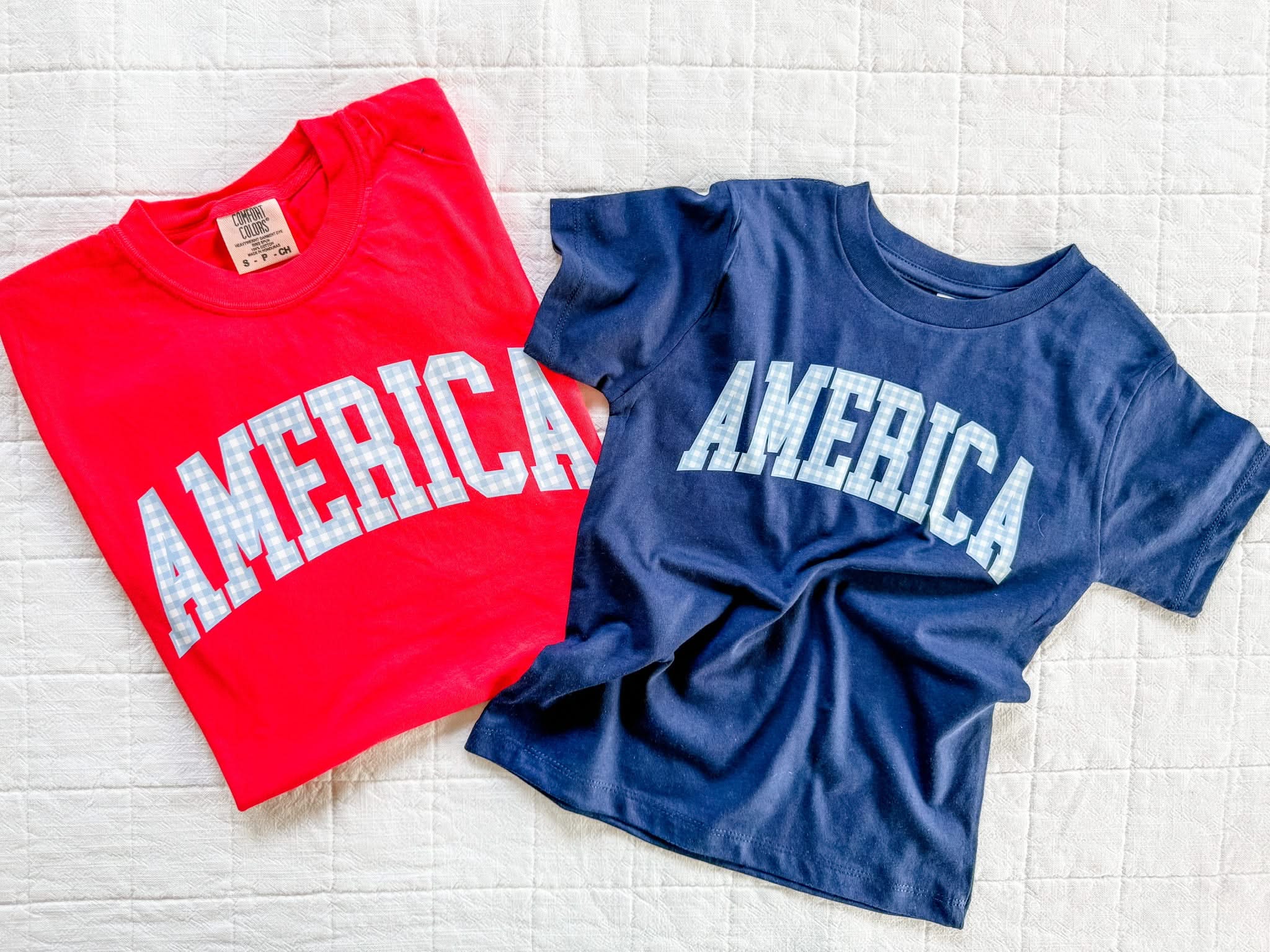 AMERICA Gingham Tee - Mommy and Me Coordinating Tee Set - Red White & Blue Patriotic T-Shirts | Little Mama Shirt Shop Little Mama Shirt Shop LLC