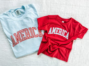AMERICA Gingham Tee - Mommy and Me Coordinating Tee Set - Red White & Blue Patriotic T-Shirts | Little Mama Shirt Shop Little Mama Shirt Shop LLC
