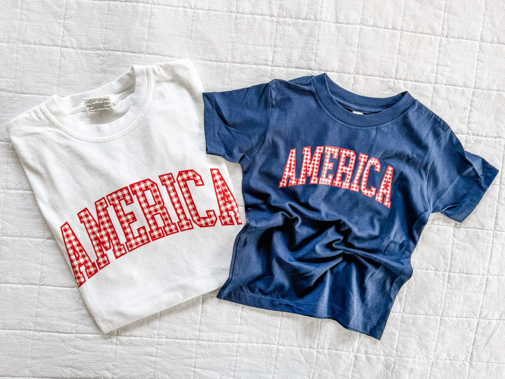 AMERICA Gingham Tee - Mommy and Me Coordinating Tee Set - Red White & Blue Patriotic T-Shirts | Little Mama Shirt Shop Little Mama Shirt Shop LLC