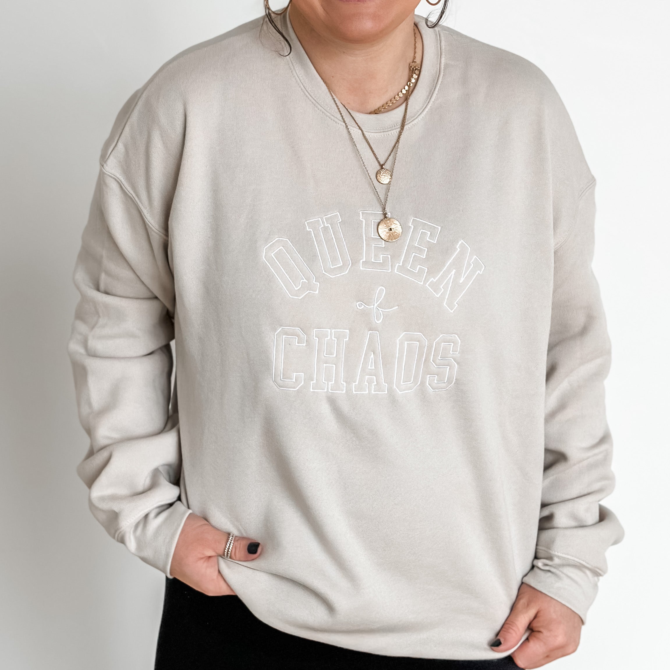 Embroidered Super Soft Fleece Crewneck - QUEEN OF CHAOS Little Mama Shirt Shop LLC