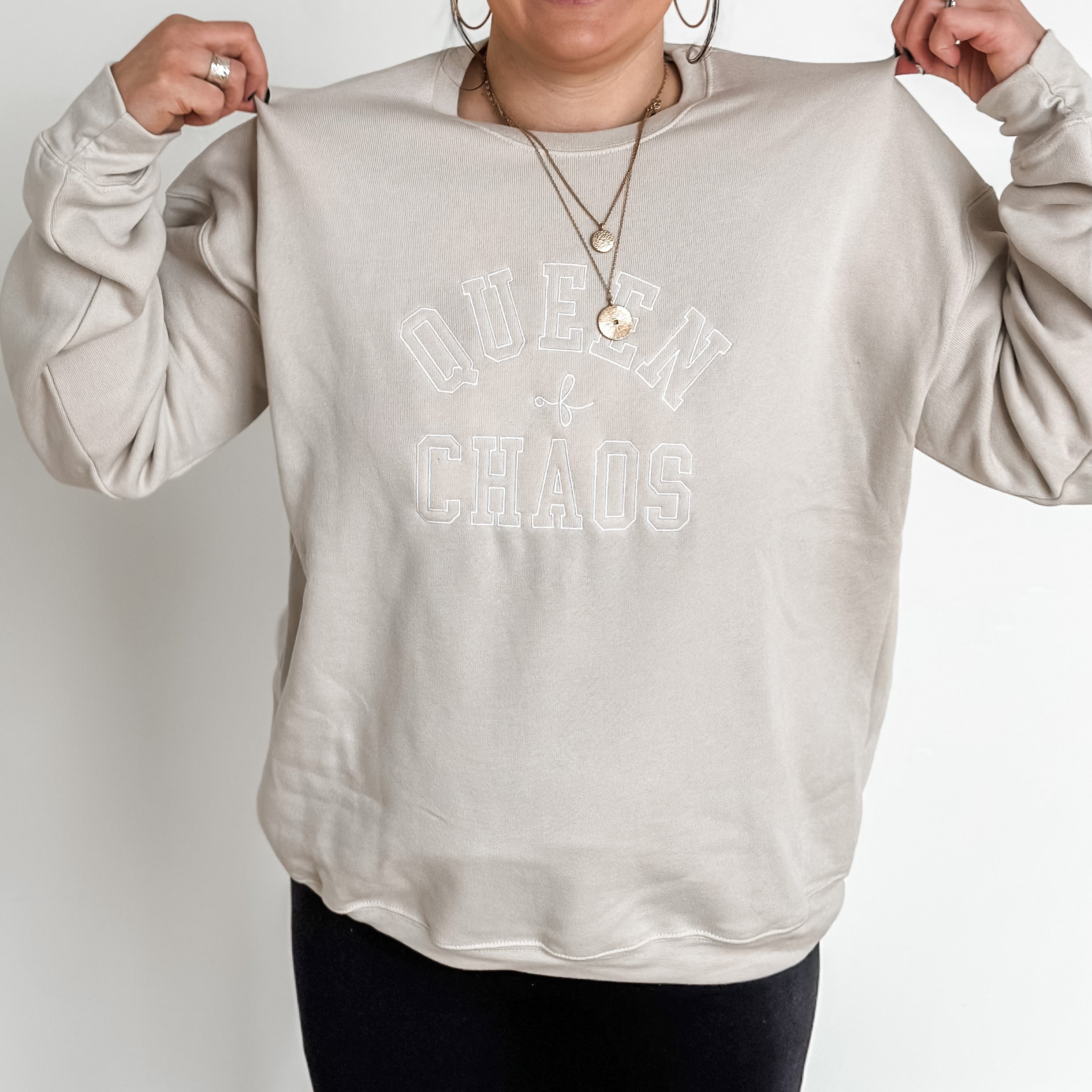 Embroidered Super Soft Fleece Crewneck - QUEEN OF CHAOS Little Mama Shirt Shop LLC
