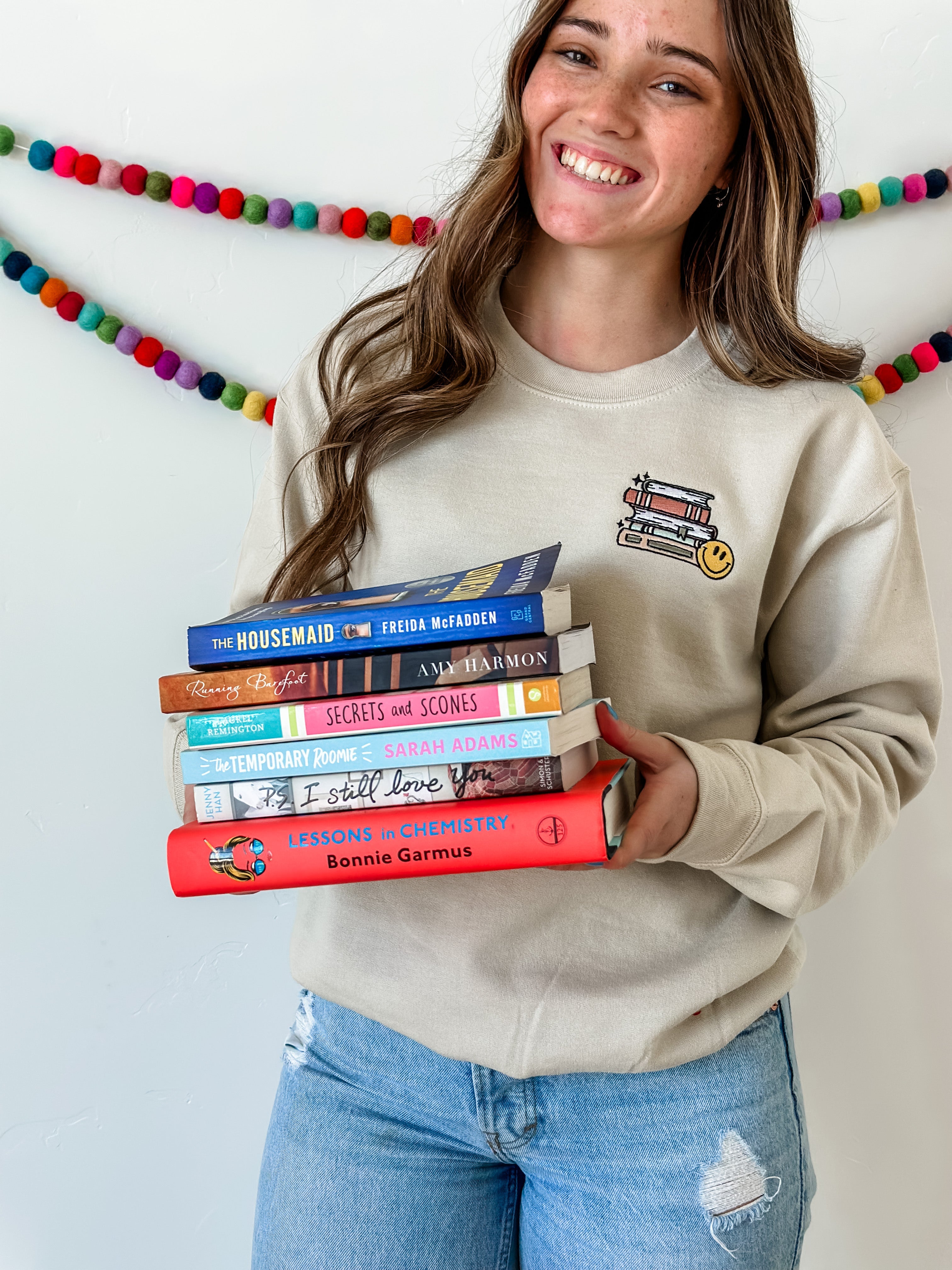 Embroidered Basic Fleece Crewneck - TBR PILE OF BOOKS Little Mama Shirt Shop LLC