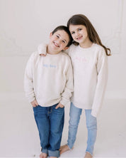 Big Sis / Middle Sis / Little Sis – Embroidered Kids Sweater | Natural with Pink Thread Little Mama Shirt Shop