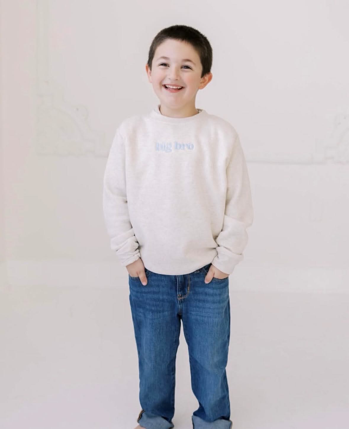 Big Bro / Middle Bro / Little Bro – Embroidered Kids Sweater | Natural with Blue Thread Little Mama Shirt Shop