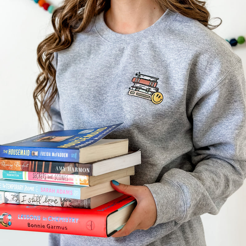 Embroidered Basic Fleece Crewneck - TBR PILE OF BOOKS