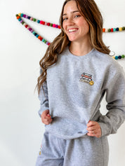 Embroidered Basic Fleece Crewneck - TBR PILE OF BOOKS Little Mama Shirt Shop LLC