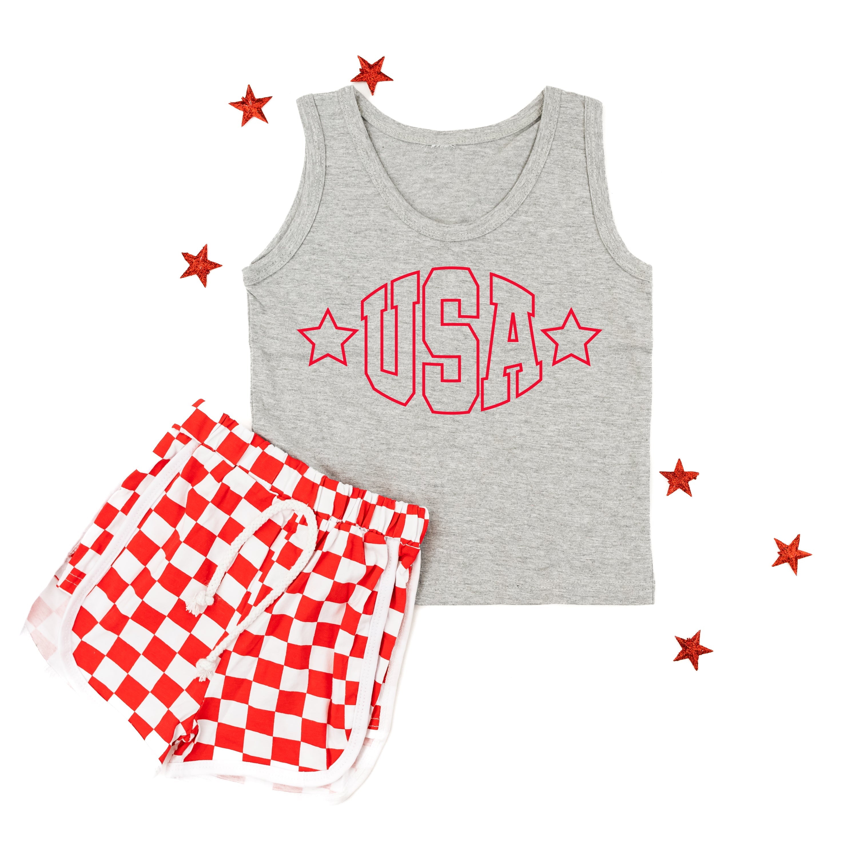 USA - Hollow Font - Child Jersey TANK Little Mama Shirt Shop