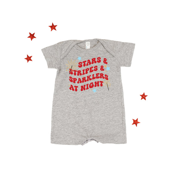 Stars & Stripes & Sparklers at Night - Short Sleeve / Shorts - One Piece Baby Romper