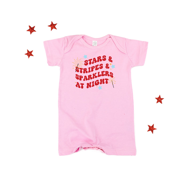 Stars & Stripes & Sparklers at Night - Short Sleeve / Shorts - One Piece Baby Romper