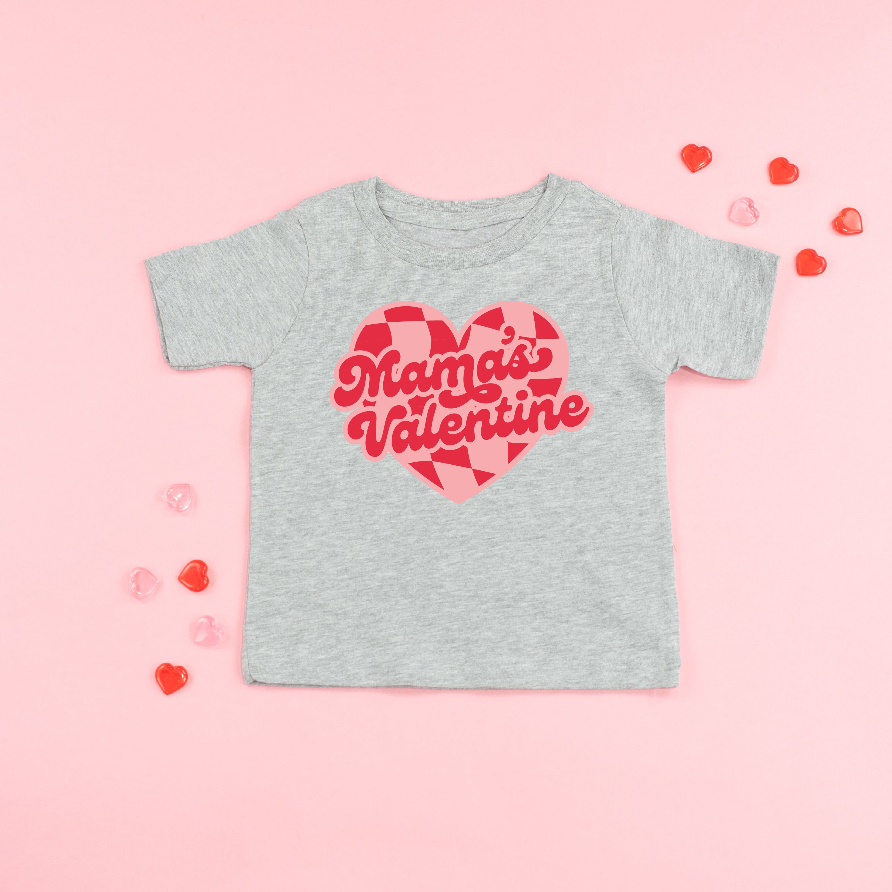 Mama's Valentine - Pink & Red Checker Heart - Child Tee Little Mama Shirt Shop