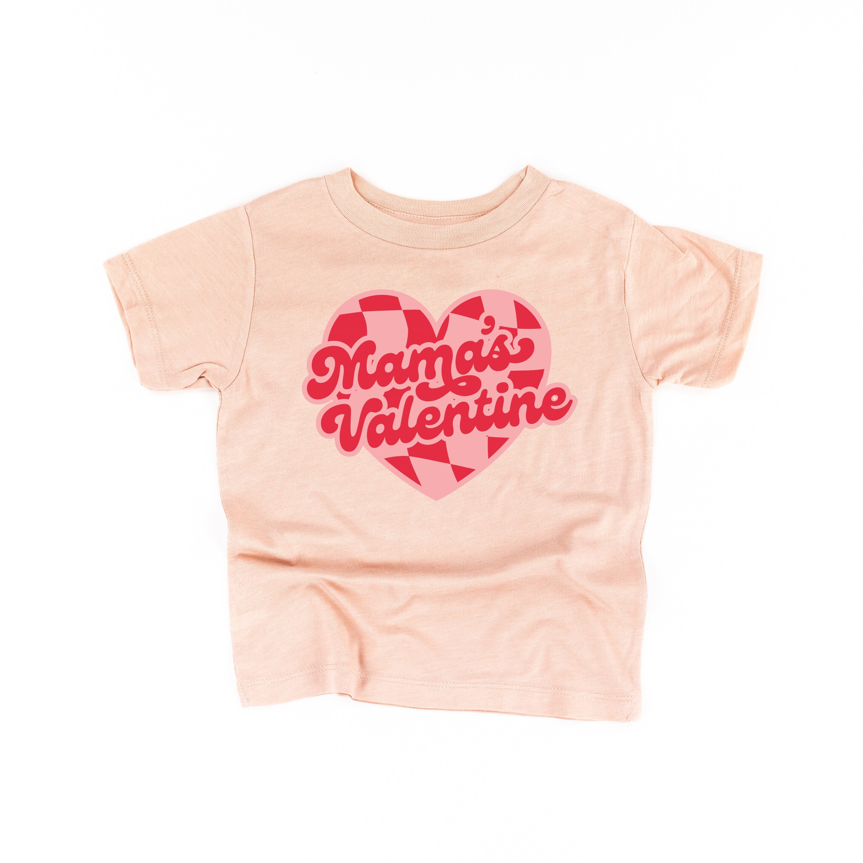 Mama's Valentine - Pink & Red Checker Heart - Child Tee Little Mama Shirt Shop