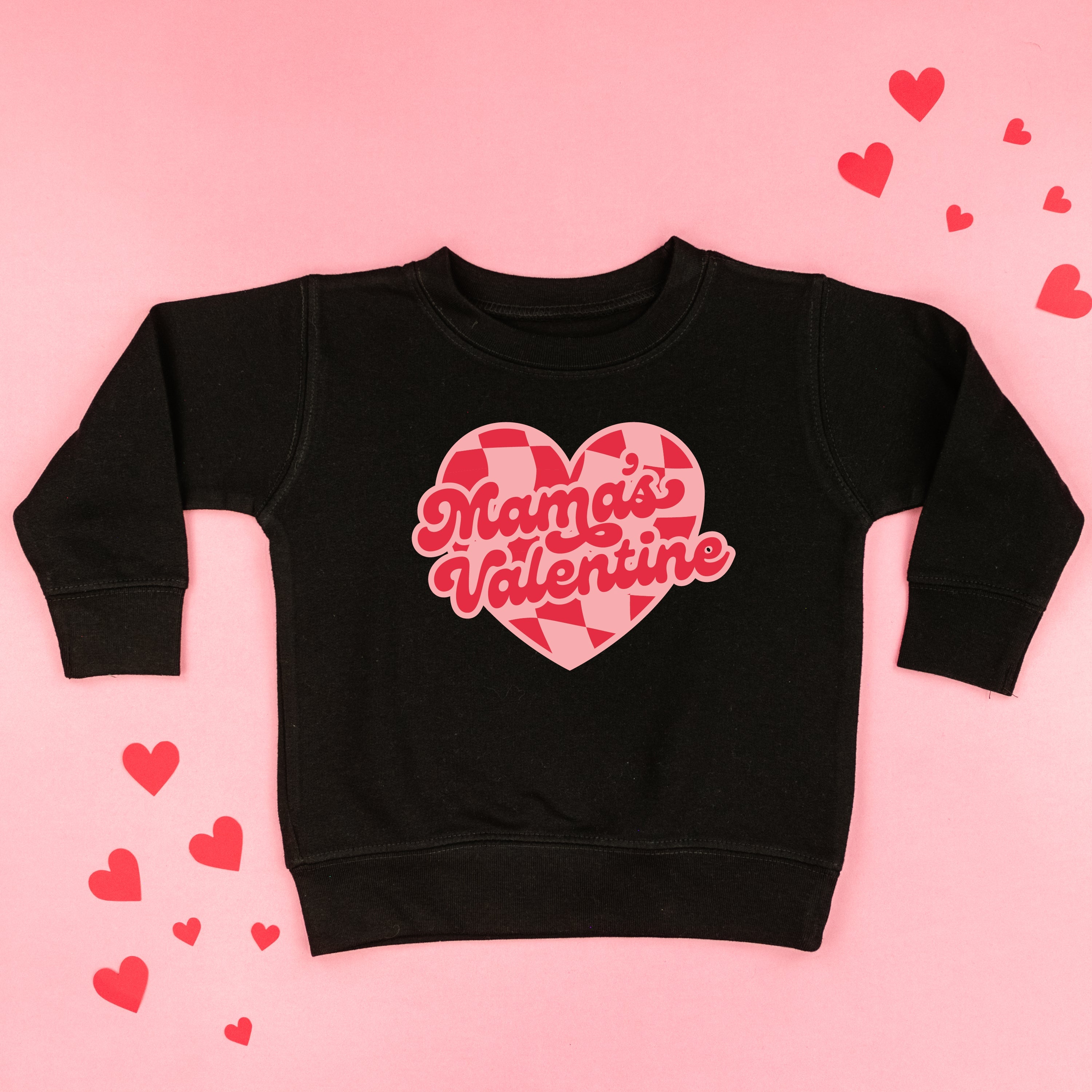 Mama's Valentine - Pink & Red Checker Heart - Child Sweater Little Mama Shirt Shop