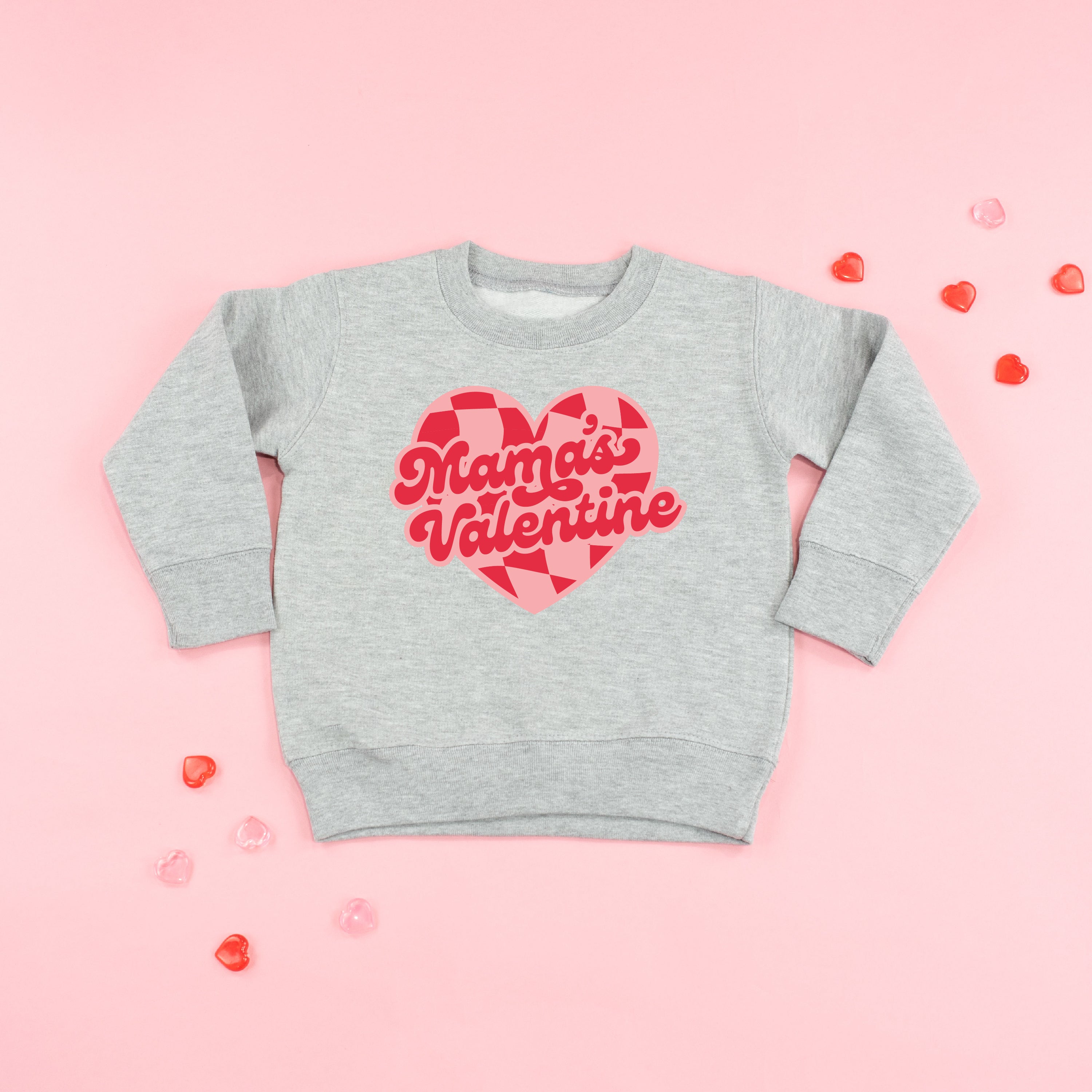 Mama's Valentine - Pink & Red Checker Heart - Child Sweater Little Mama Shirt Shop