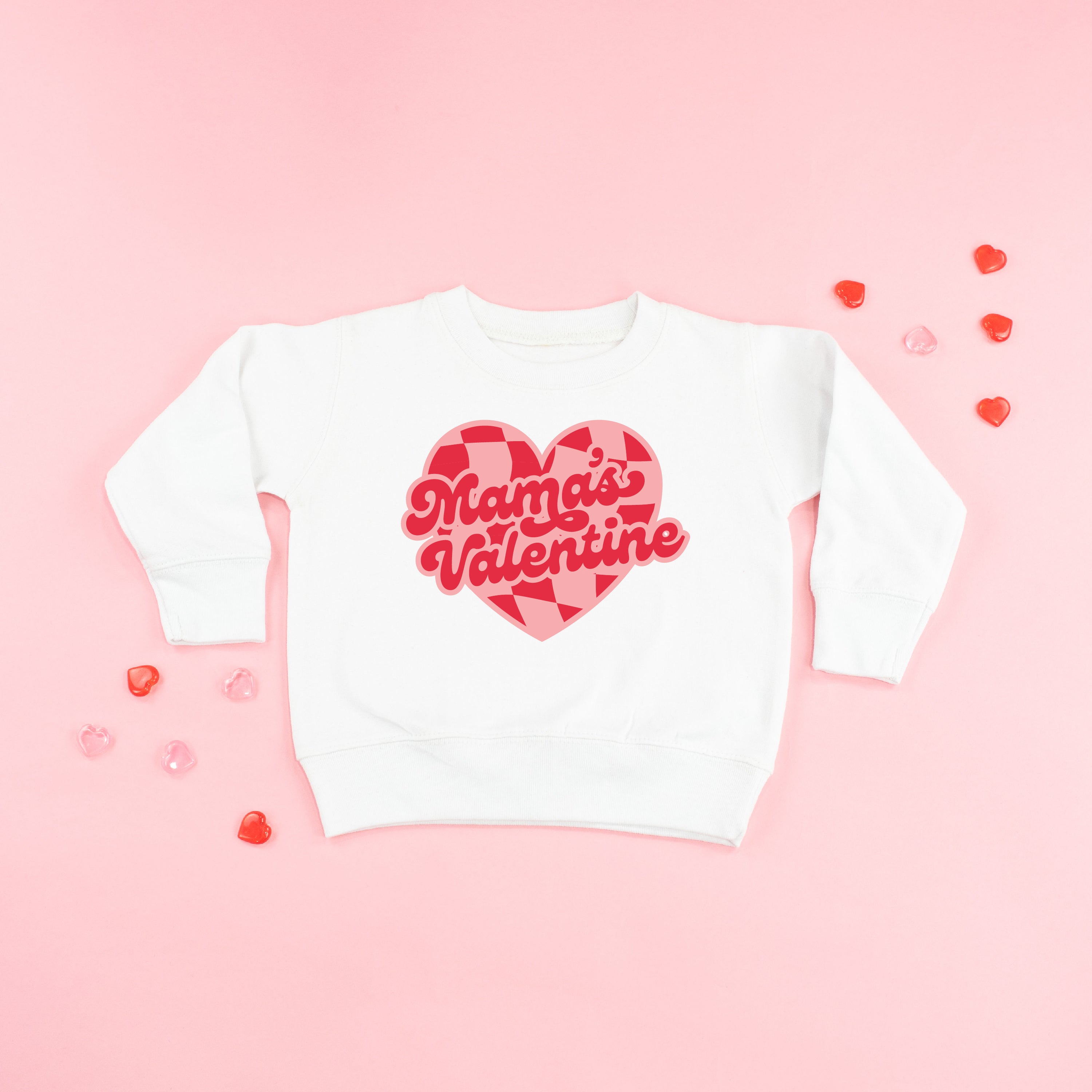 Mama's Valentine - Pink & Red Checker Heart - Child Sweater Little Mama Shirt Shop