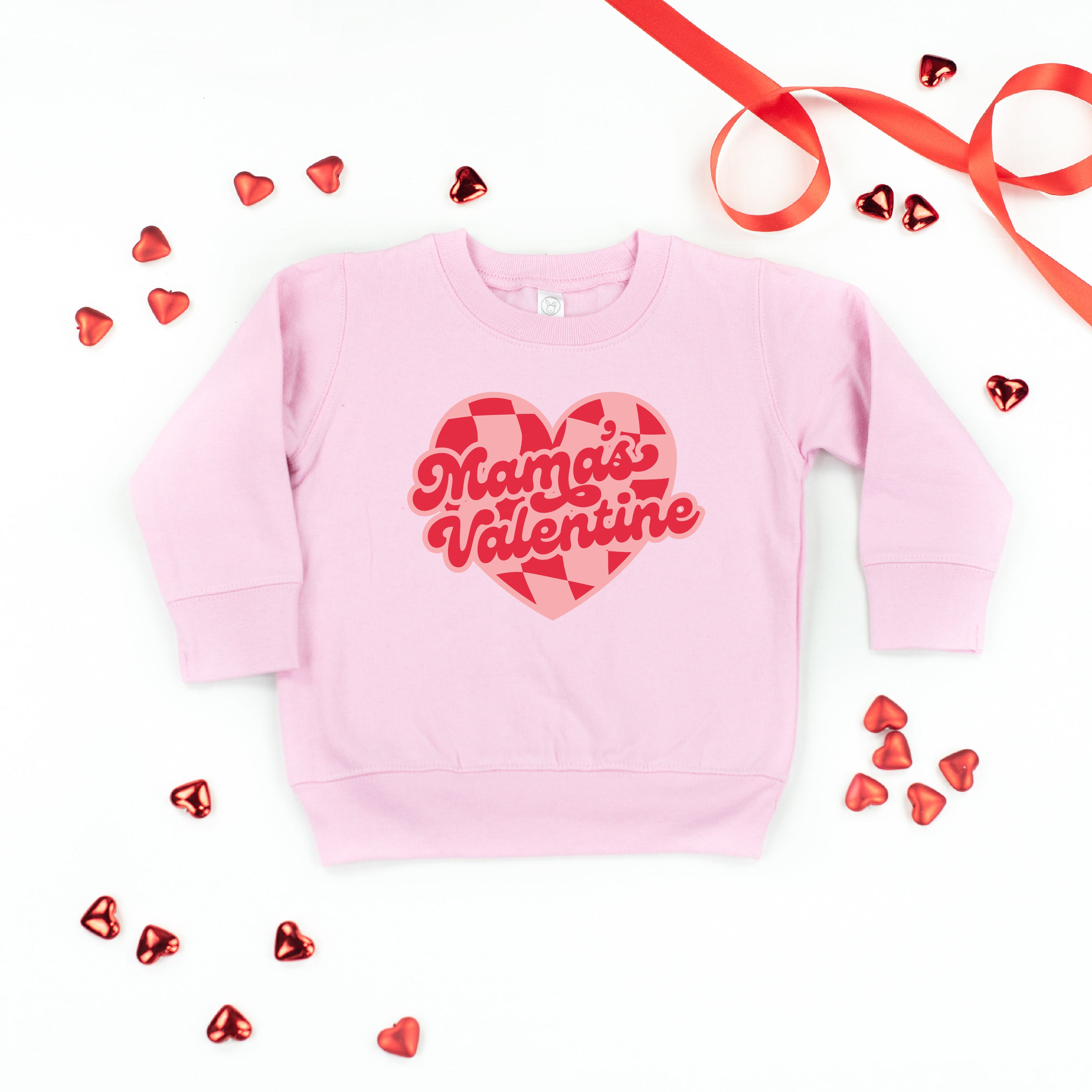 Mama's Valentine - Pink & Red Checker Heart - Child Sweater Little Mama Shirt Shop