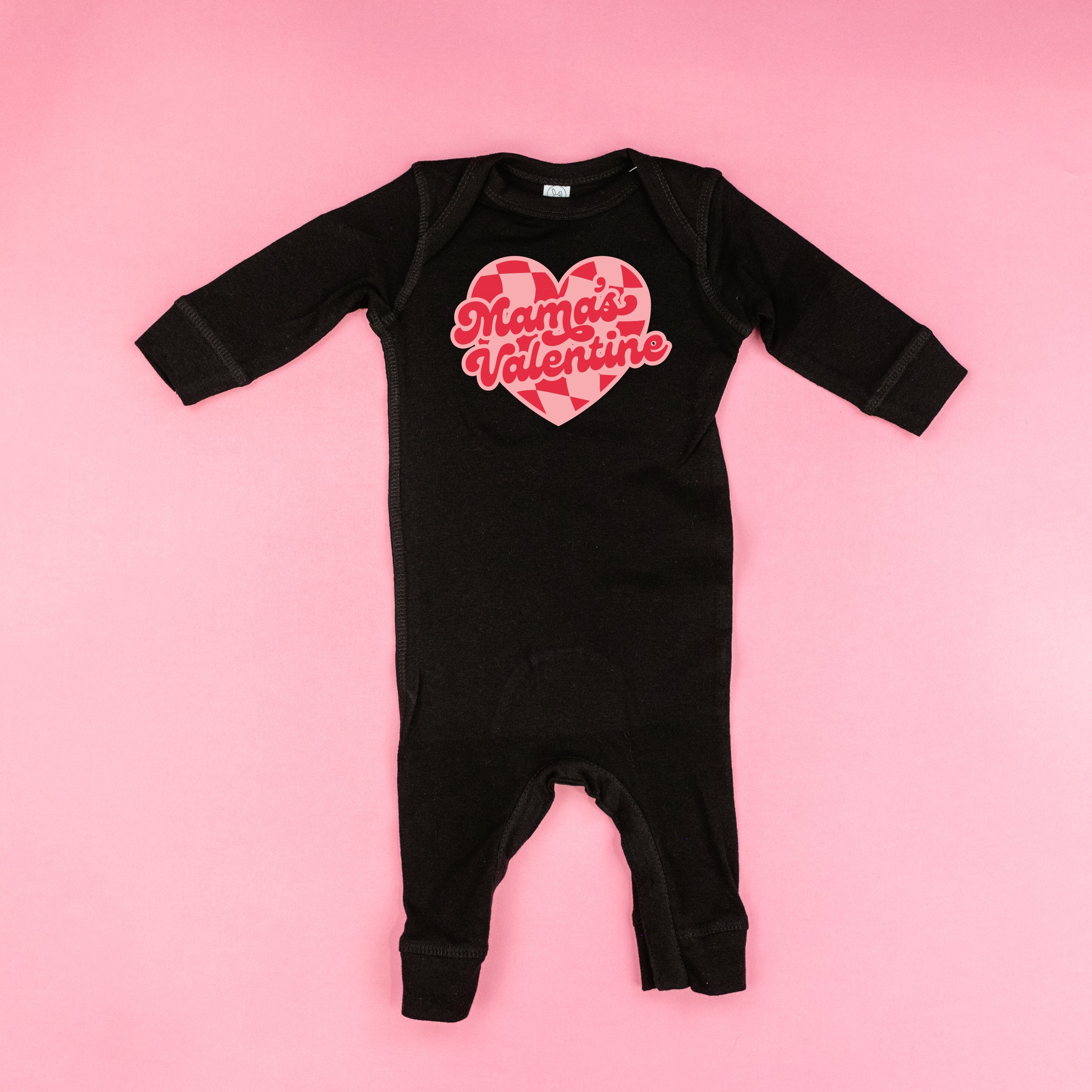 Mama's Valentine - Pink & Red Checker Heart - Baby Sleeper Little Mama Shirt Shop