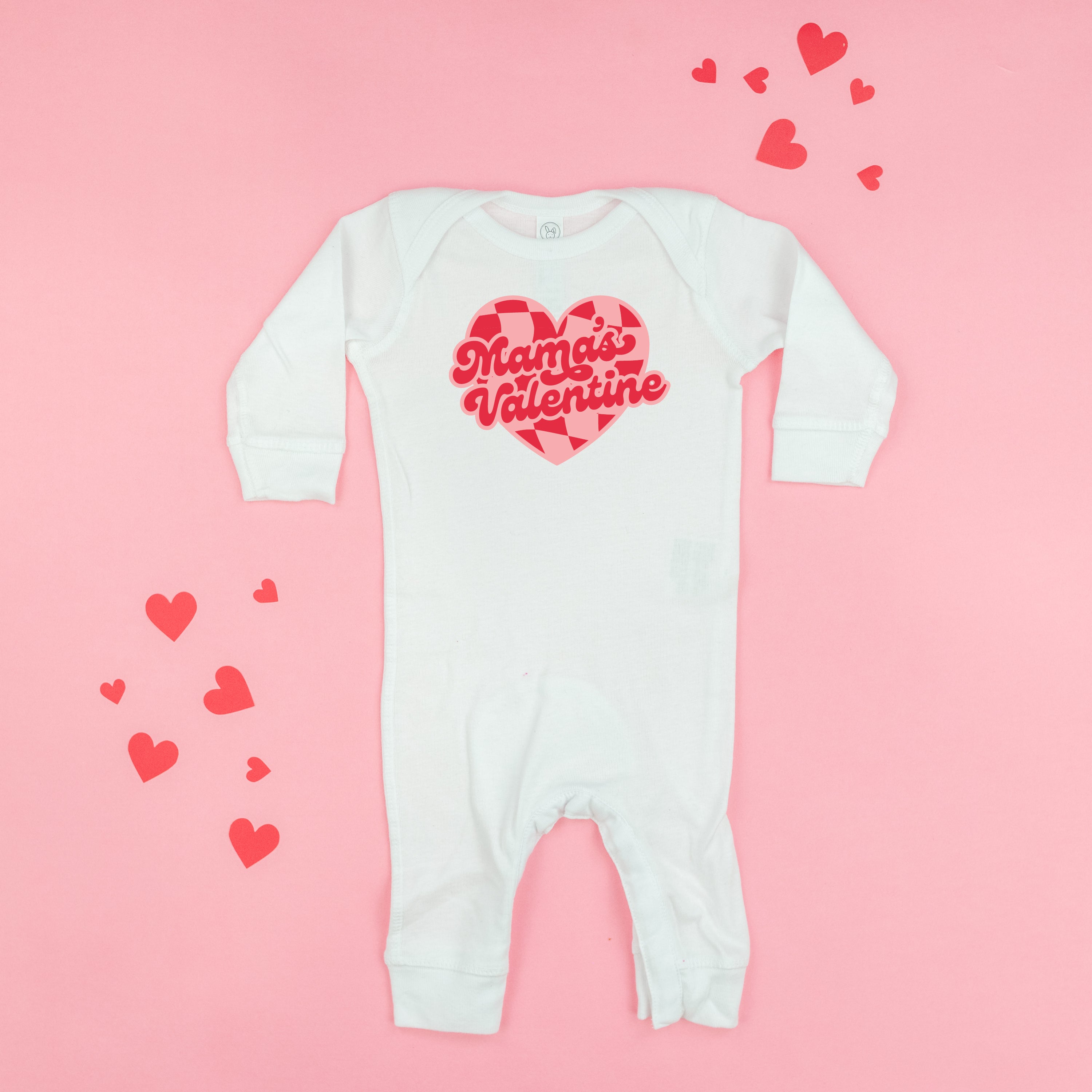 Mama's Valentine - Pink & Red Checker Heart - Baby Sleeper Little Mama Shirt Shop