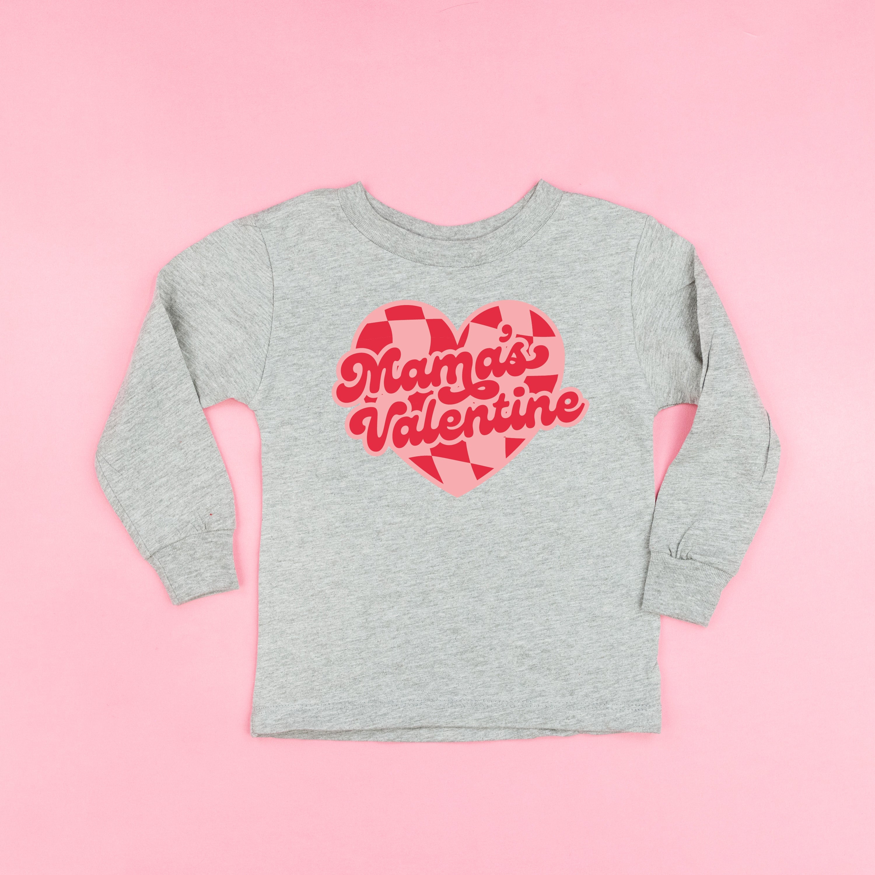 Mama's Valentine - Pink & Red Checker Heart - Child Long Sleeve Tee Little Mama Shirt Shop