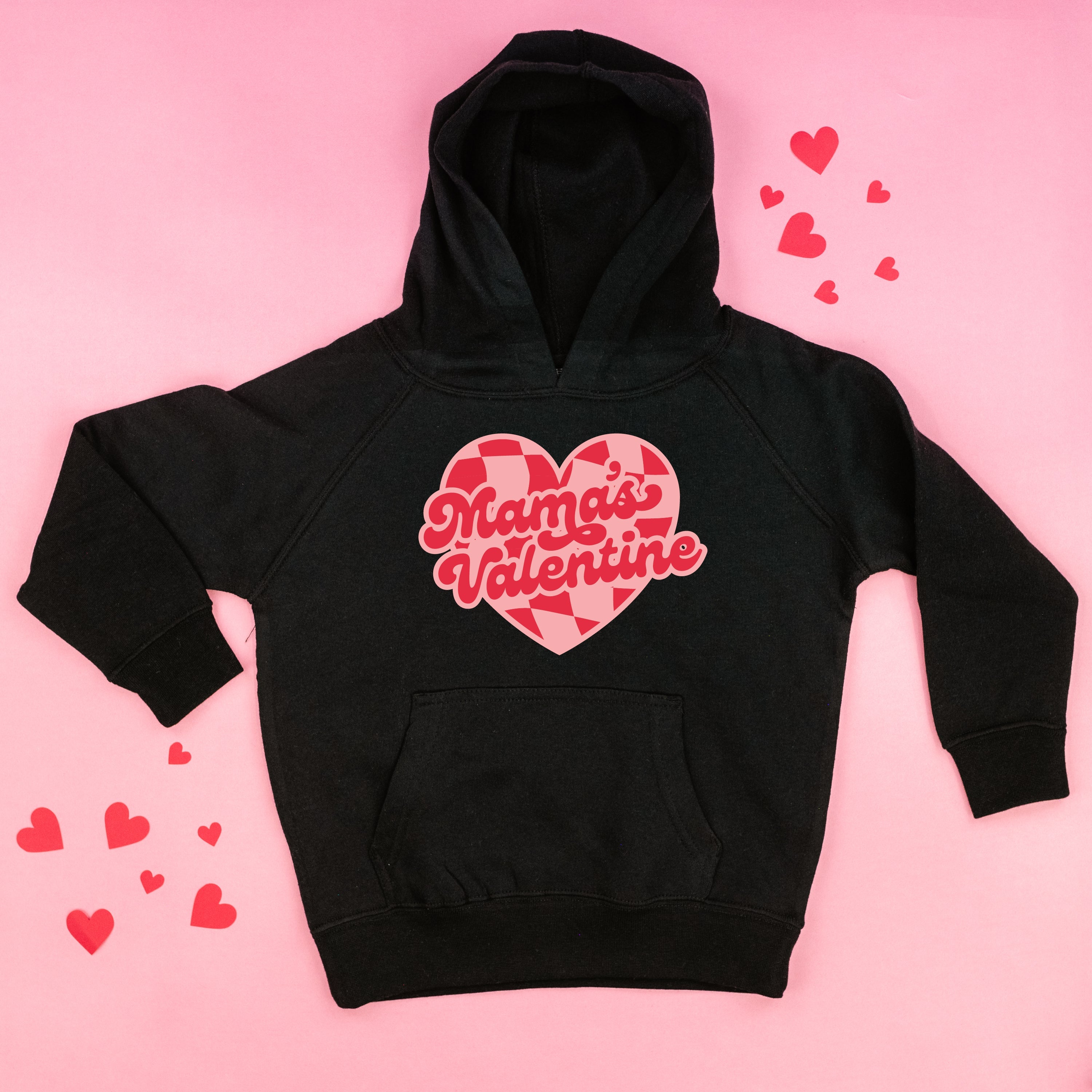 Mama's Valentine - Pink & Red Checker Heart - Child HOODIE Little Mama Shirt Shop