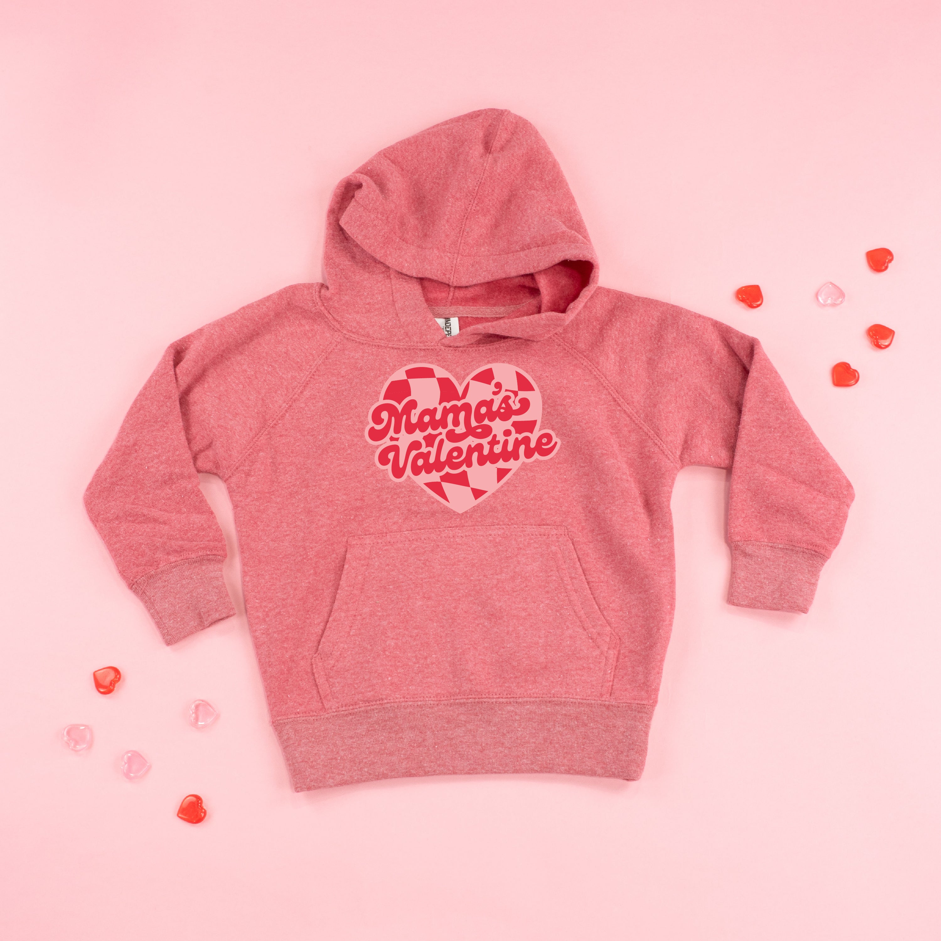 Mama's Valentine - Pink & Red Checker Heart - Child HOODIE Little Mama Shirt Shop