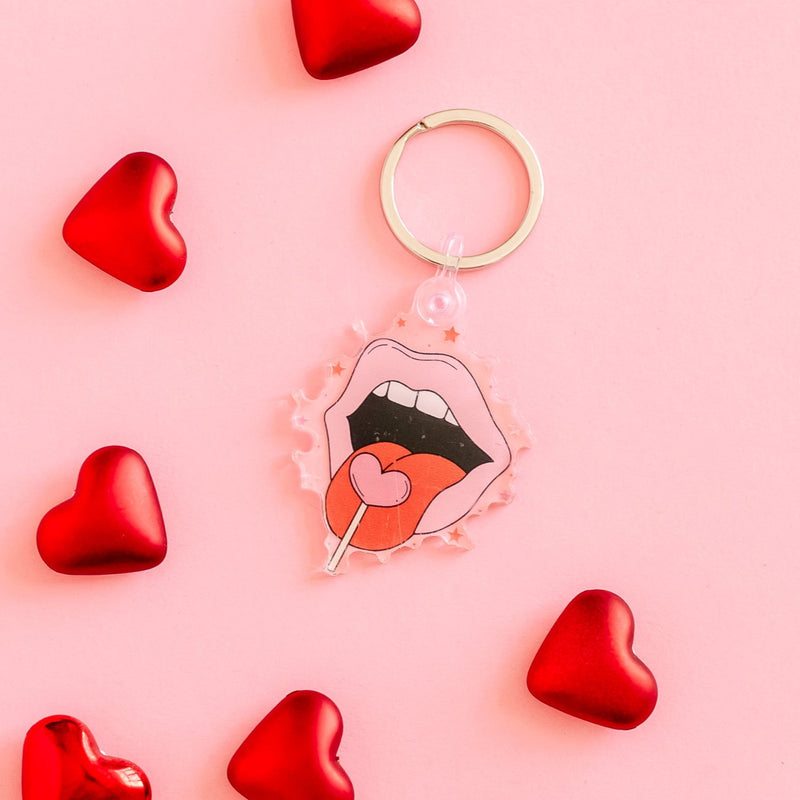 VALENTINE KEYCHAIN - Valentine's Day Lips w/ Lollipop