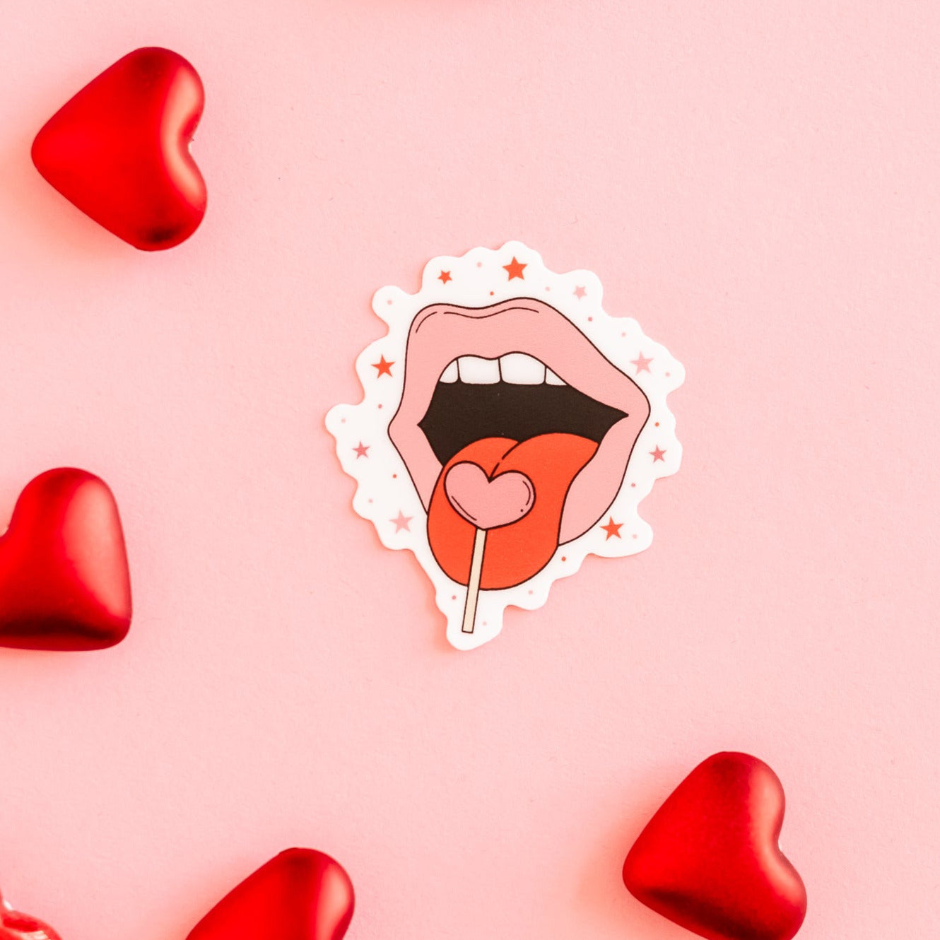 LMSS® VALENTINE STICKER - Valentine Lips With Heart Lollipop Little Mama Shirt Shop LLC