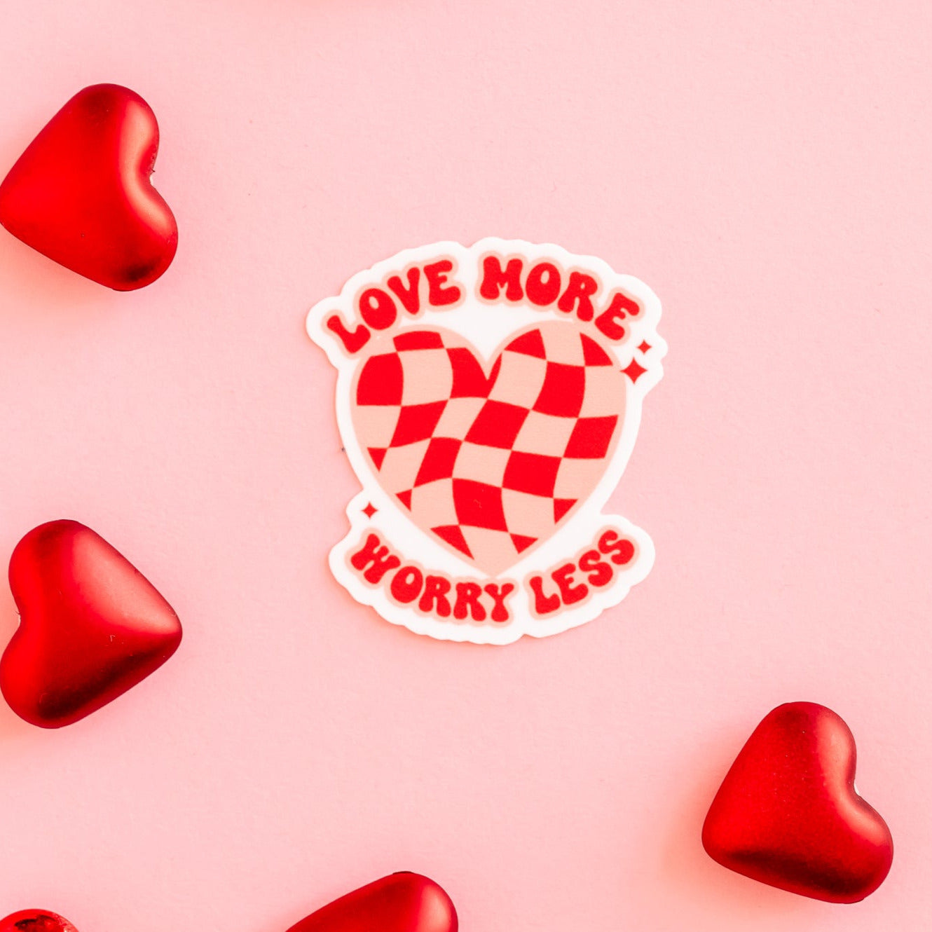 LMSS® VALENTINE STICKER - Love More Worry Less - Checker Heart Little Mama Shirt Shop LLC