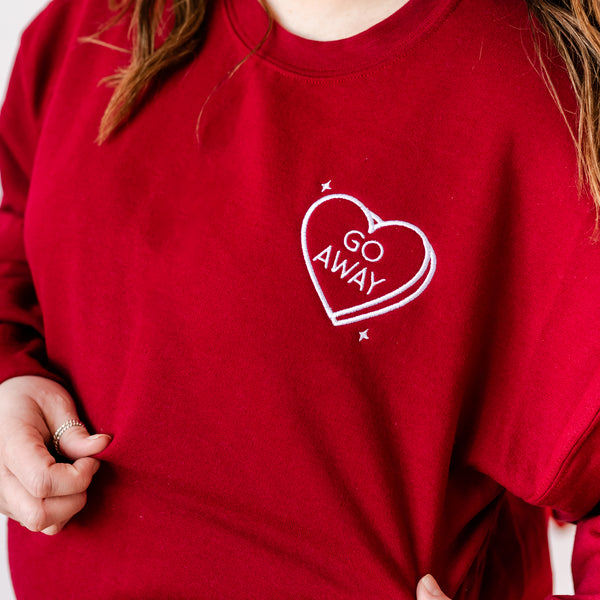 Embroidered BASIC Fleece - Go Away - Conversation Hearts