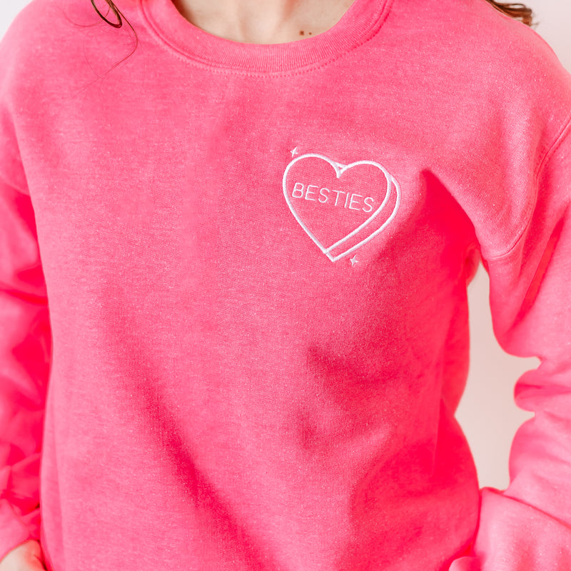 Embroidered BASIC Fleece - Besties - Conversation Hearts