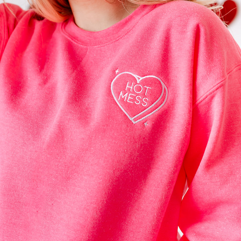 Embroidered BASIC Fleece - Hot Mess - Conversation Hearts