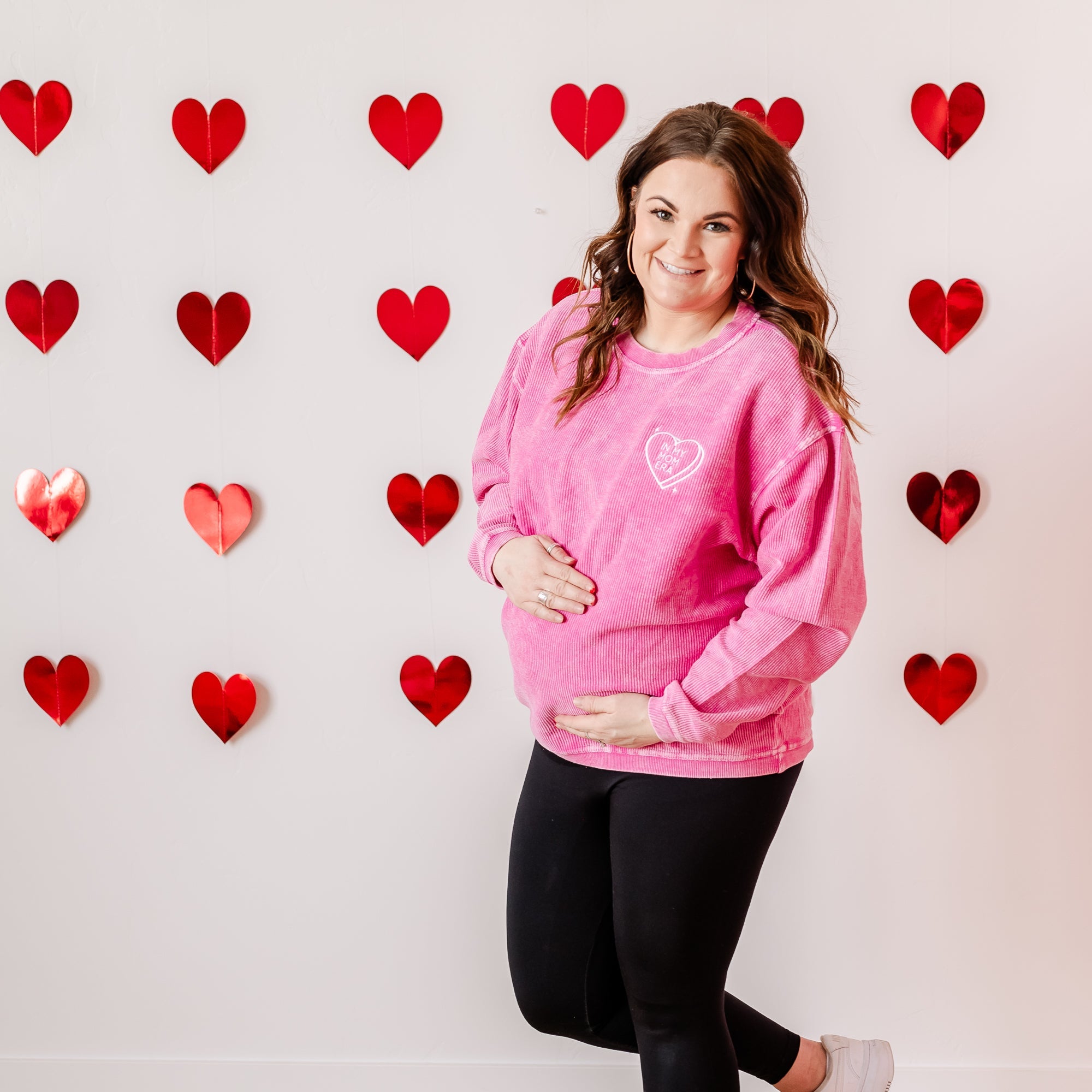 Embroidered Hot Pink Corded Sweatshirt - In My Mom Era - Conversation Hearts Little Mama Shirt Shop LLC