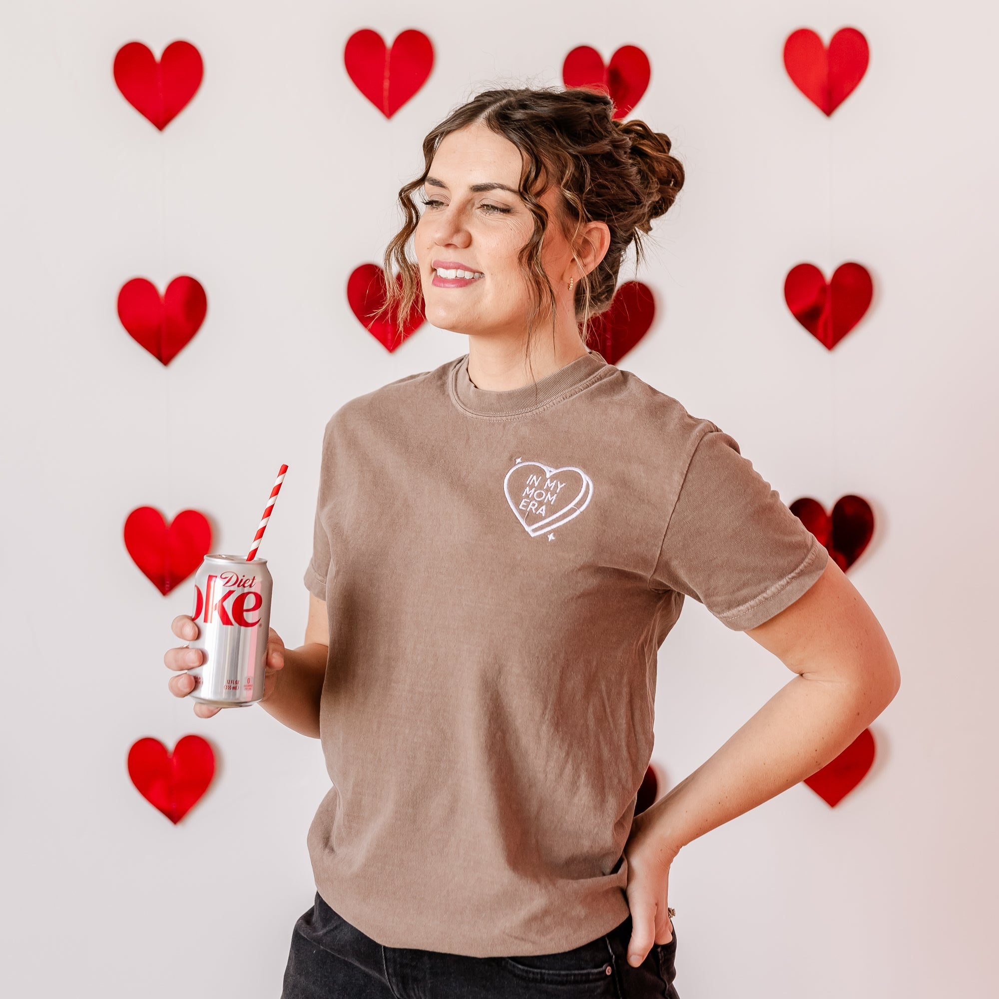 Embroidered Comfort Colors Tee - In My Mom Era - Conversation Hearts Little Mama Shirt Shop LLC