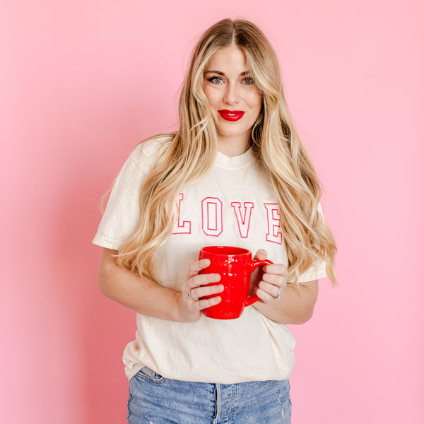 Embroidered Comfort Colors Tee - LOVE - Outline