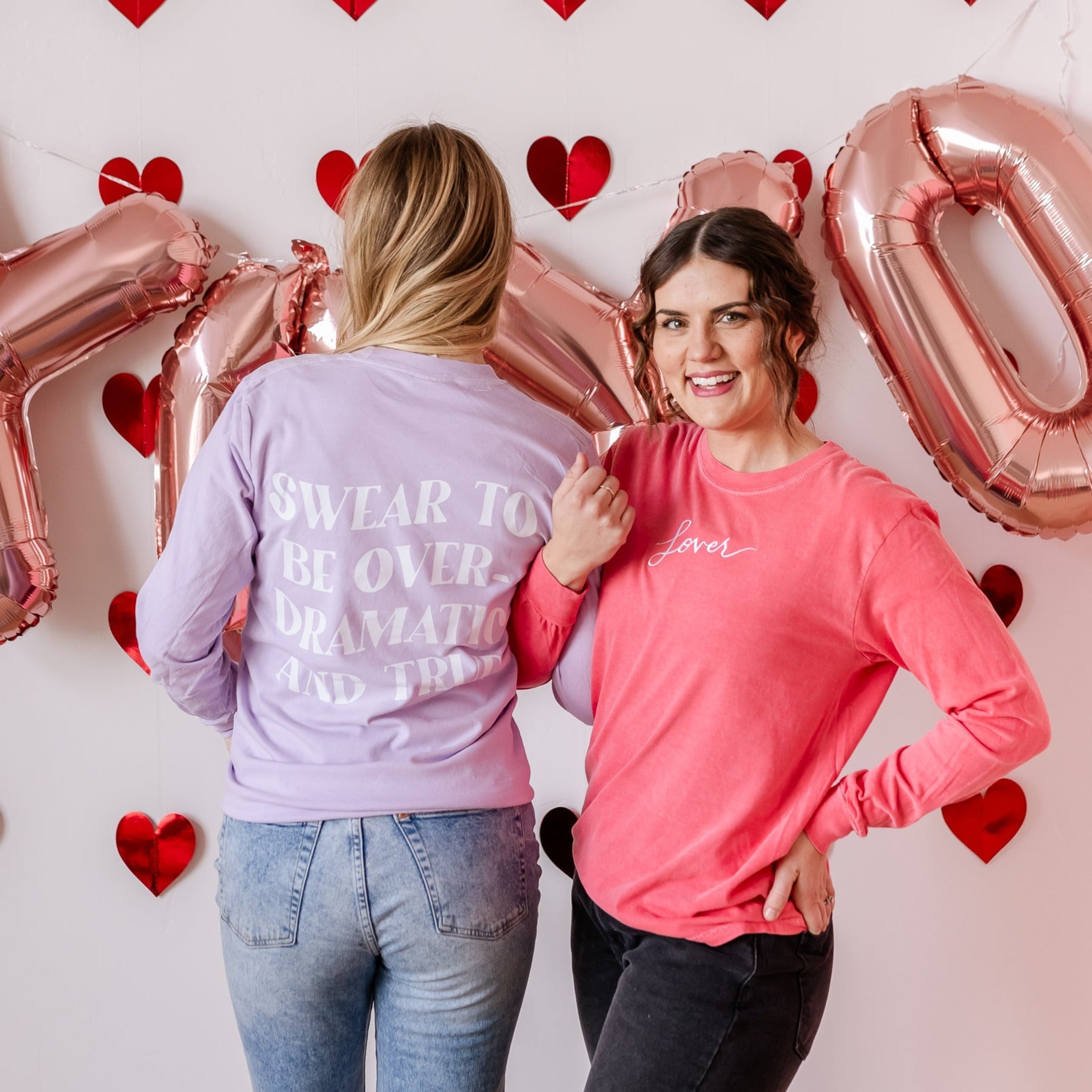 Embroidered LONG SLEEVE Comfort Colors Tee -  LOVER Embroidered Front With Screen Printed Design On Back Little Mama Shirt Shop LLC