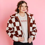 Embroidered SUPER-SOFT Fleece Crewneck - 3 Across Valentine Heart Eye Smileys Little Mama Shirt Shop