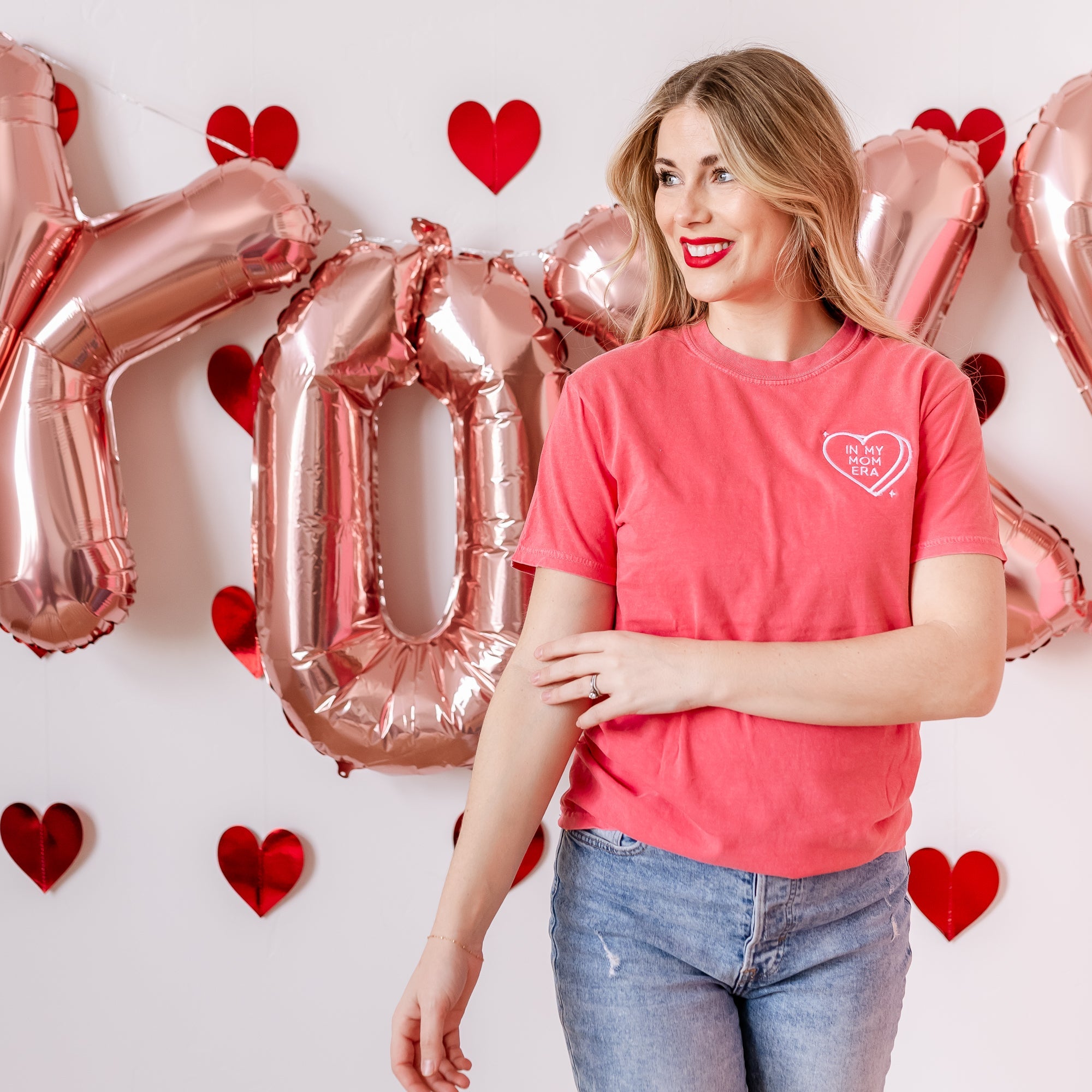 Embroidered Comfort Colors Tee - In My Mom Era - Conversation Hearts Little Mama Shirt Shop LLC