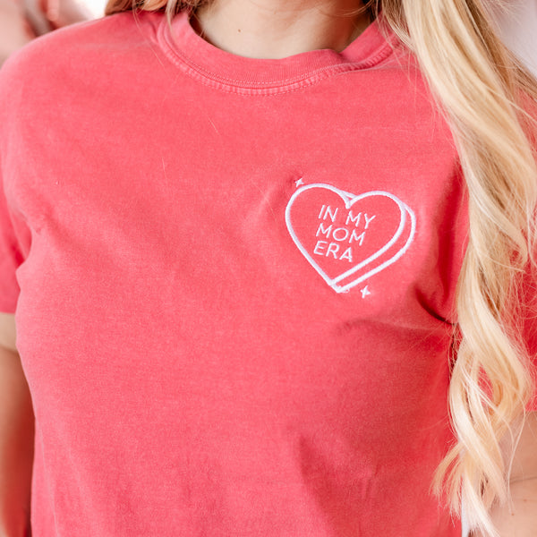 Embroidered Comfort Colors Tee - In My Mom Era - Conversation Hearts