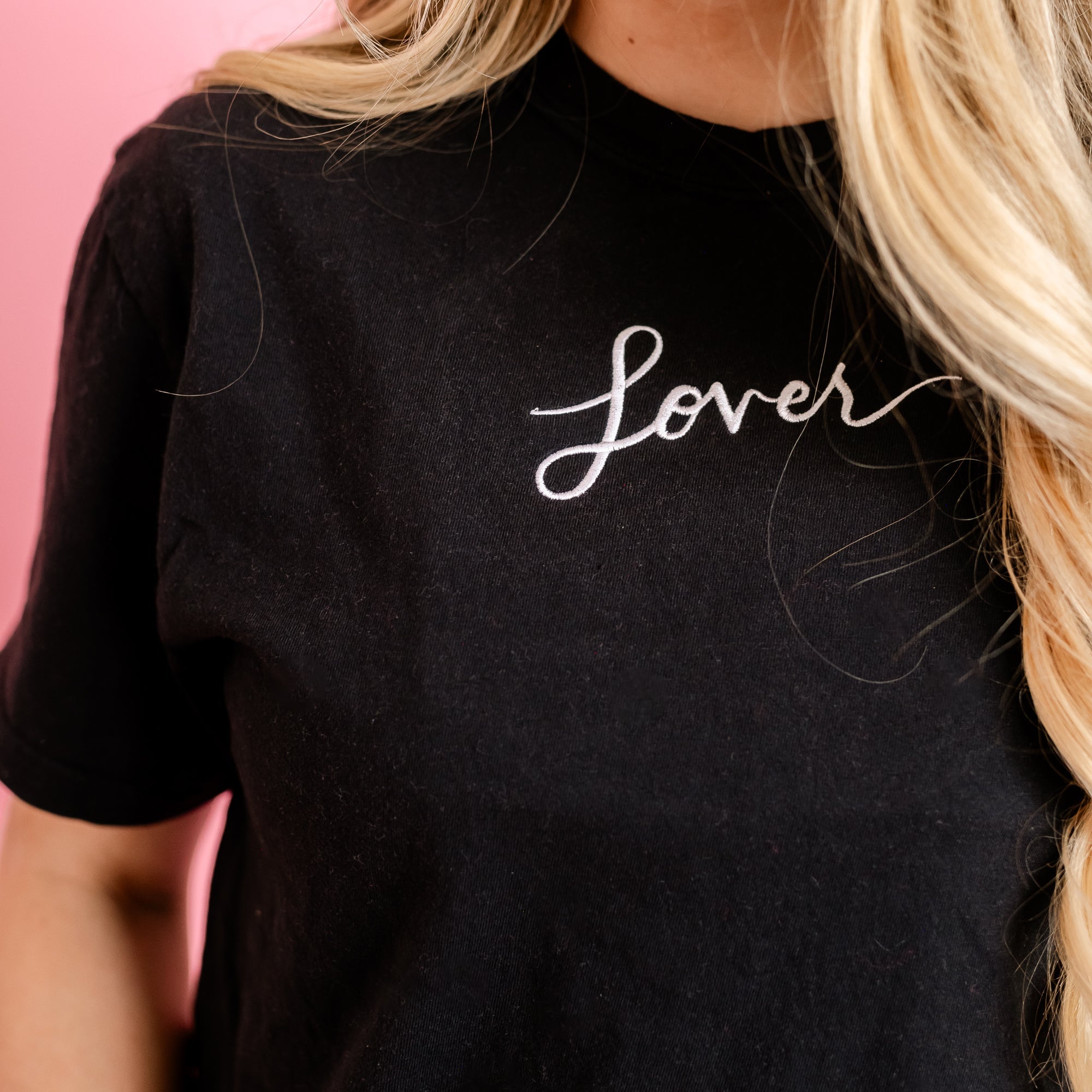 Embroidered Comfort Colors Tee -  LOVER Embroidered Font With Screen Printed Design On Back Little Mama Shirt Shop LLC