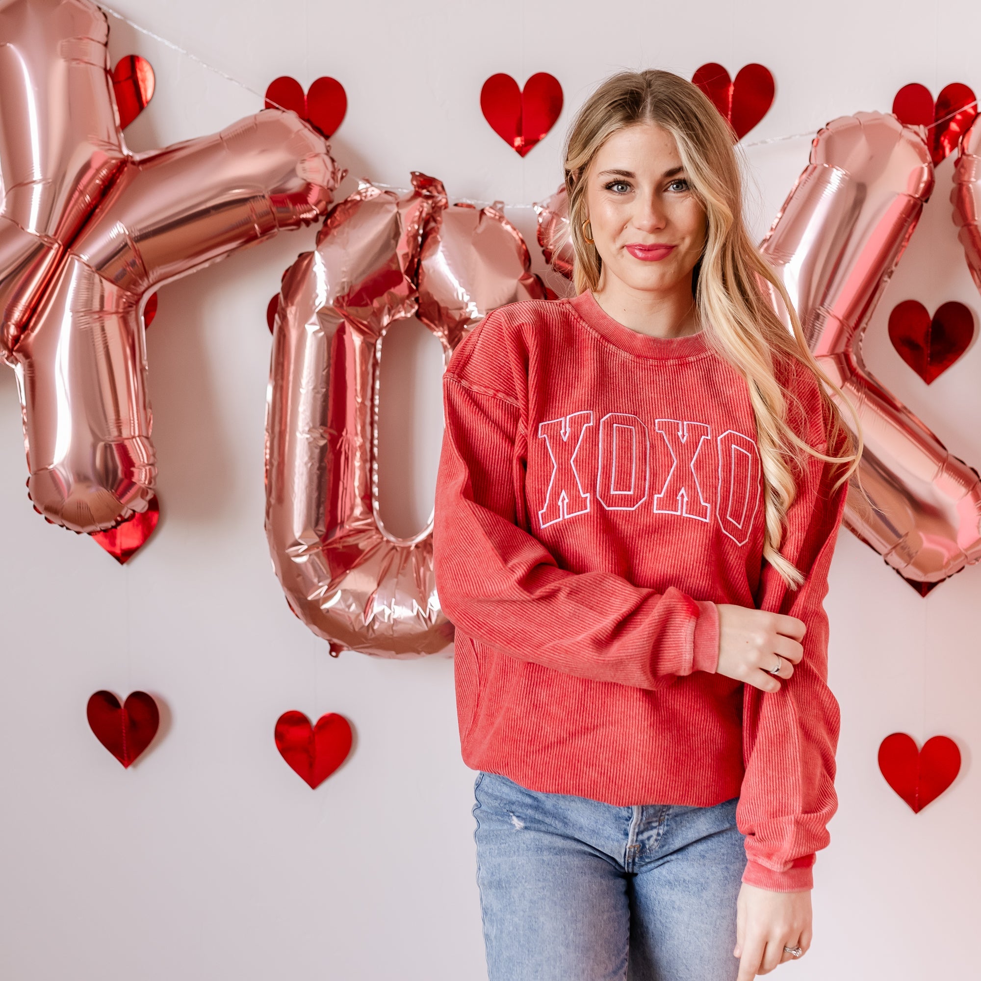 Embroidered Corded Sweatshirt - XOXO - Outline Little Mama Shirt Shop LLC