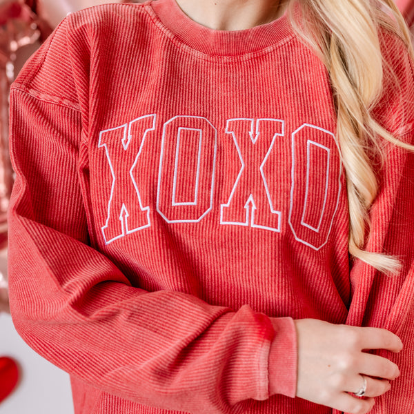 Embroidered Corded Sweatshirt - XOXO - Outline