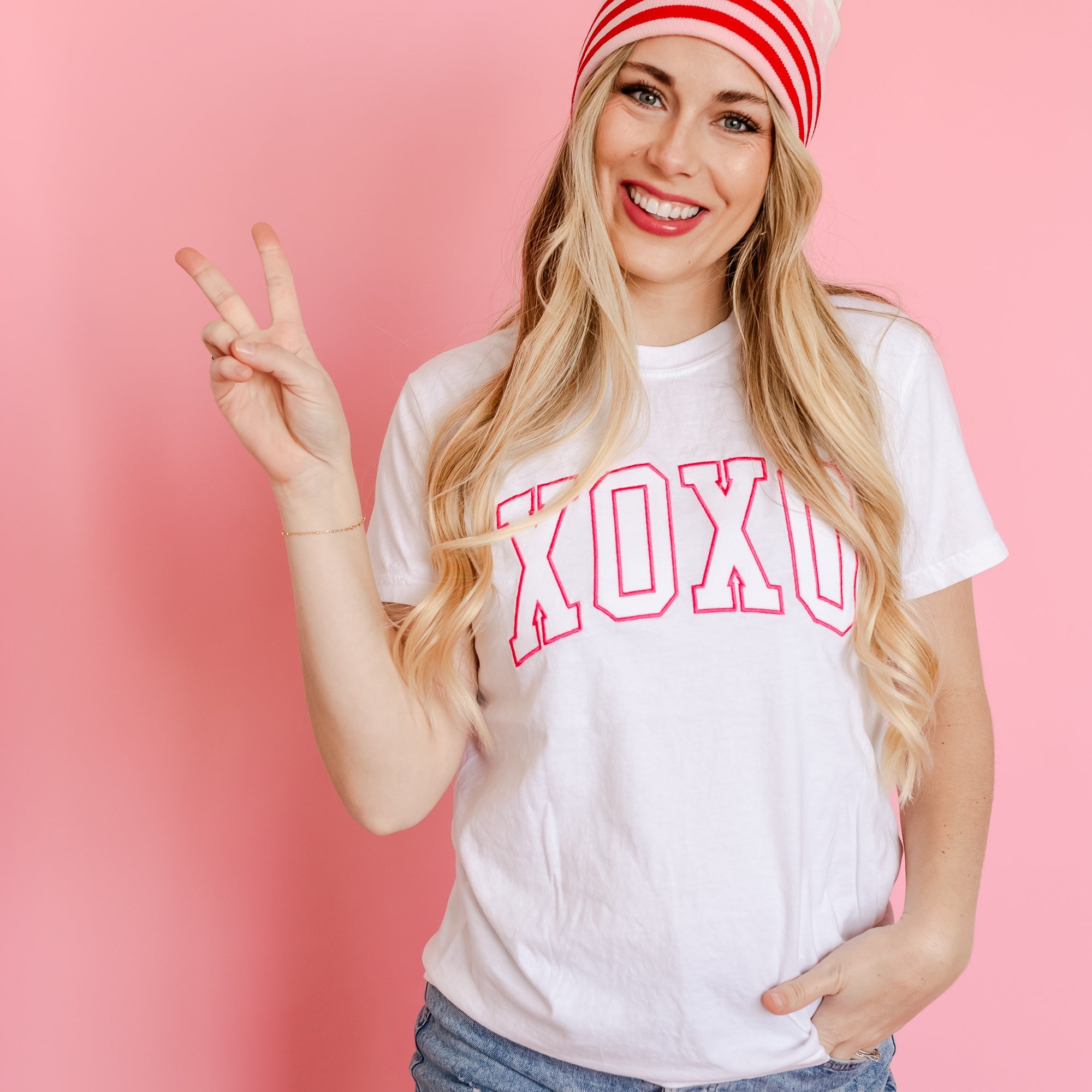 Embroidered Comfort Colors Tee - XOXO - Outline Little Mama Shirt Shop LLC